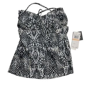 Salt + Cove Simple Scale Keyhole Tankini Top Black White Small New